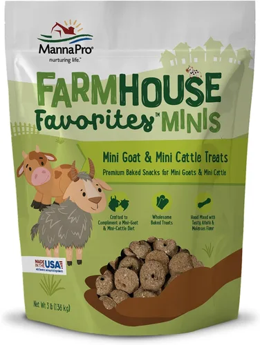 Manna Pro Farmhouse Favorites - Mini golosinas de cabra y ganado - Bocadillos horneados prémium para mini cabras y mini ganado - Mezclado a mano -