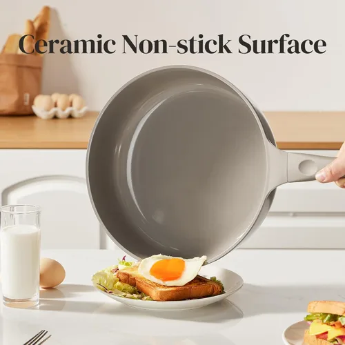 Miniatura 5 de Sartén antiadherente con revestimiento cerámico de Redchef con tapa, sartén grande y profunda para saltear, apta para inducción, apta para Gris