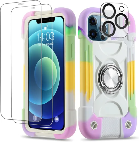 Miniatura 160 de Funda para iPhone 11 de 6.1 pulgadas con soporte de anillo, con 2 protectores de pantalla de vidrio, resistente a los golpes, resistente a