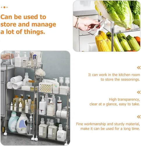 Miniatura 5 de Holibanna Carrito de almacenamiento delgado con ruedas de 3 niveles, estantería móvil, organizador de baño, blanco, transparente, para cocina, baño
