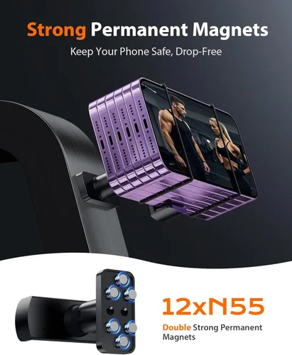 Miniatura 3 de Stouchi Soporte magnético para teléfono de gimnasio, ajustable en 360° [imán doble N55], accesorios de gimnasio para mujeres/hombres, todo de metal