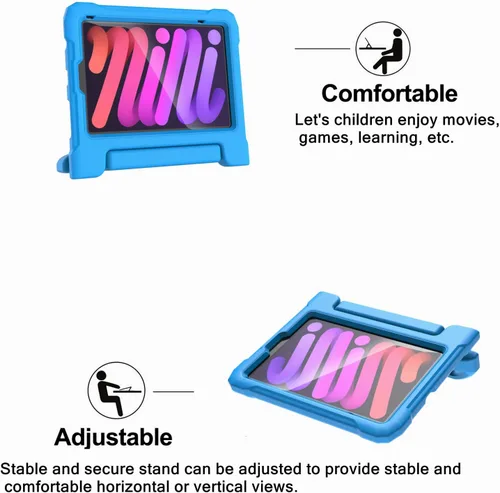 Miniatura 2 de Funda infantil para iPad Mini 7 (A17 Pro) 2024 y 6 (A15) 2021, 8.3 pulgadas de 6ª/7ª generación con protector de pantalla, soporte de mango a prueba