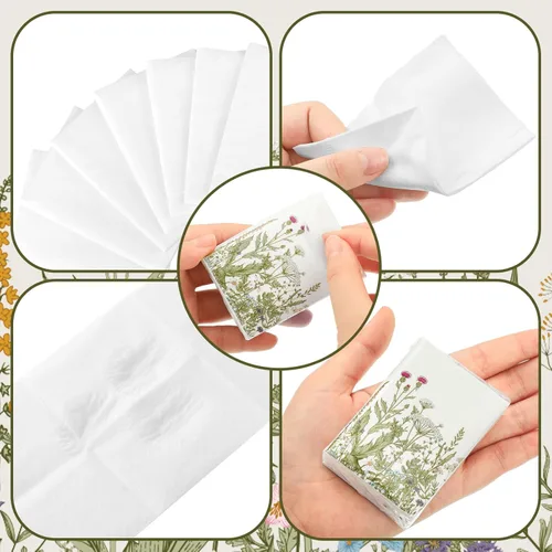 Miniatura 6 de Zonon Paquete de 100 pañuelos de bolsillo florales de 3 capas, mini pañuelos faciales de viaje, papel a granel, pañuelos individuales para bodas