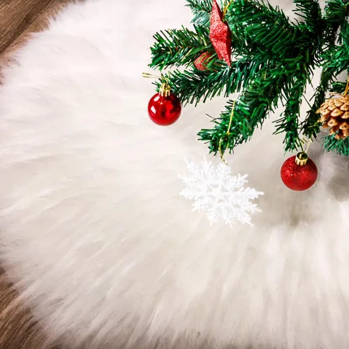 Miniatura 8 de Tatuo Falda de árbol de Navidad de 20 pulgadas, falda de árbol de invierno de felpa sintética esponjosa de piel blanca para decoraciones de Navidad