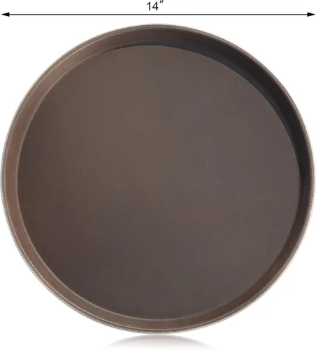 Miniatura 2 de New Star Foodservice Bandeja antideslizante de grado restaurante, bandeja redonda de plástico marrón de 14 pulgadas con superficie forrada de goma