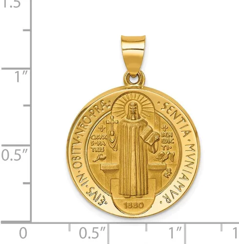 Miniatura 2 de Colgante de medalla hueca reversible de oro amarillo de 14 quilates pulido y satinado de San Benito, Metal