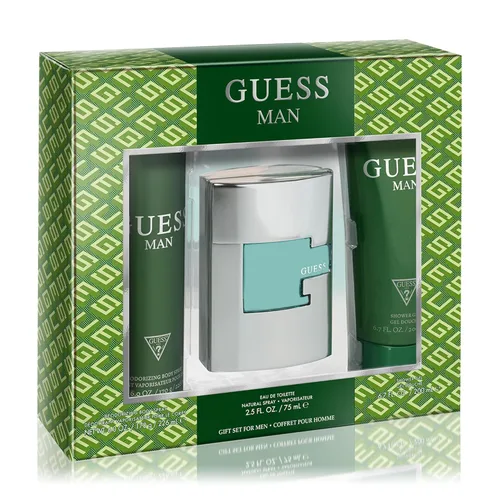 GUESS Man Eau de Toilette Set de Regalo de 3 Piezas - Colonia en Aerosol 2.5 Fl. Oz., Spray Corporal Desodorante 6.0 Oz. y Gel de Ducha 6.7 Fl. Oz.