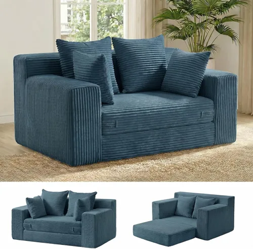 Miniatura 12 de cidludto Sofá cama convertible 3 en 1, sofá cama plegable plegable – Sofá cama sin hueso y futón en el suelo, sofá cama extraíble de pana con 4 Gris