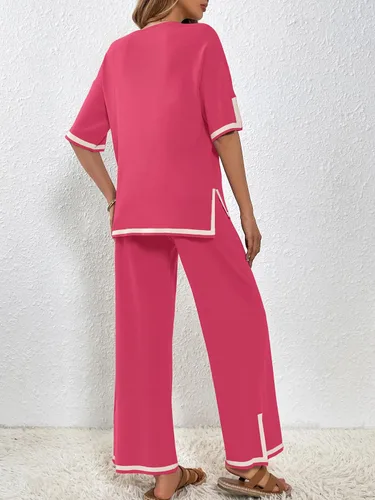 Miniatura 2 de SuperPrity Conjunto de suéter para mujer de 2 o 3 piezas, de manga cortalarga, suéter de punto, de cintura alta, pantalones de pierna ancha