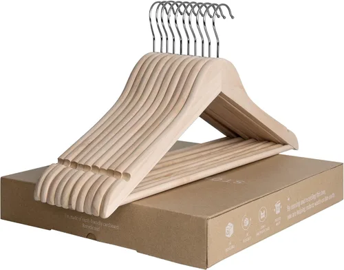 Miniatura 14 de StorageWorks Perchas de madera para camisas, chaquetas, pantalones, trajes, suéteres, madera de loto Beige natural
