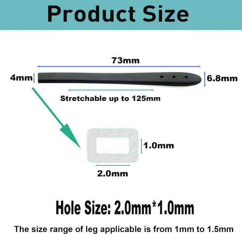 Miniatura 3 de Puntas de extremo de las patillas para lentes antideslizantes, funda de tubo de silicona suave, retenedores de repuesto para patas planas de metal 8