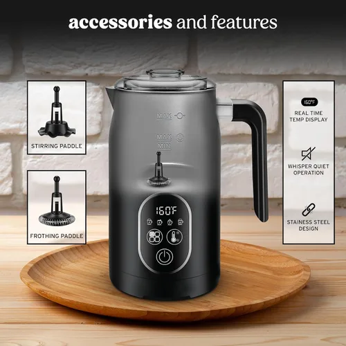 Miniatura 6 de NELO Espumador de leche eléctrico, espumador de leche digital 4 en 1 y vaporizador con control de temperatura en tiempo real, espumador automático