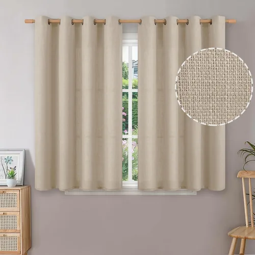 Miniatura 124 de BGment Cortinas de Lino Beige de 63 Pulgadas de Largo 2 Paneles - Tratamientos para Ventanas con Textura de Arpillera Filtrantes de Luz Cortinas