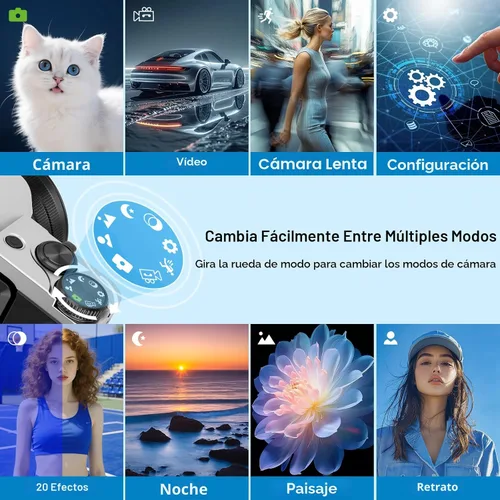 Miniatura 6 de Cámara digital 4K para fotografía con WiFi 64MP Cámara de vlogging de enfoque automático para video de YouTube de 3 pulgadas, pantalla abatible