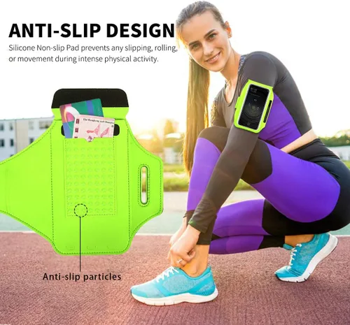 Miniatura 8 de Brazalete para correr con bolsa para auriculares, brazalete para teléfono celular para iPhone 16 15 Pro 14 Plus 13 11 XR XS, Galaxy S24/S10 Verde
