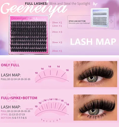 Miniatura 6 de Geeneiya Kit de racimos de pestañas de 5 estilos, extensiones de racimos de pestañas de volumen/mega/completo/inferior con adhesivo de pestañas