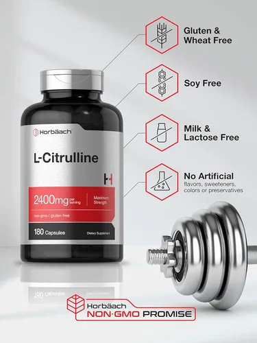 Miniatura 4 de Horbaach L Citrulina Suplemento para hombres y mujeres 2400 mg 180 cápsulas Máxima fuerza y forma libre Sin OMG, sin gluten