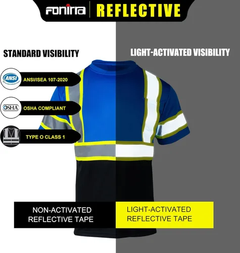 Miniatura 6 de FONIRRA Camisa reflectante de seguridad de alta visibilidad para hombres ANSI Clase 3 Hi Vis, camisas de trabajo de construcción con manga corta Azul