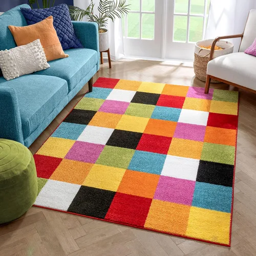Miniatura 6 de Felpudo pequeño de Well Woven para habitación infantil, cocina. Suave y duradero de estilo moderno, diseño Daisy Flowers, con detalles en azul.