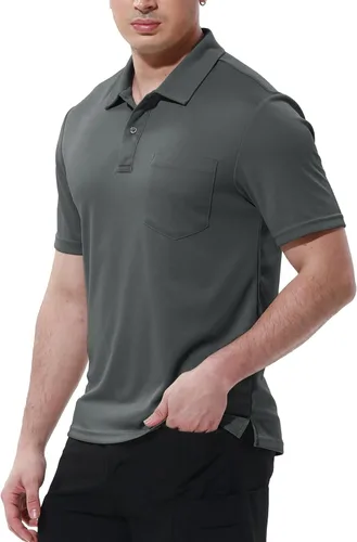 Miniatura 4 de BGOWATU Camisas polo de manga corta con cuello para hombre, camisas de golf de secado rápido con bolsillo