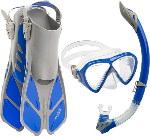 Miniatura 6 de Cressi Juego de snorkel para adultos (máscara, esnórquel, aletas ajustables) ideal para viajes, equipo ligero y colorido Bonete Set