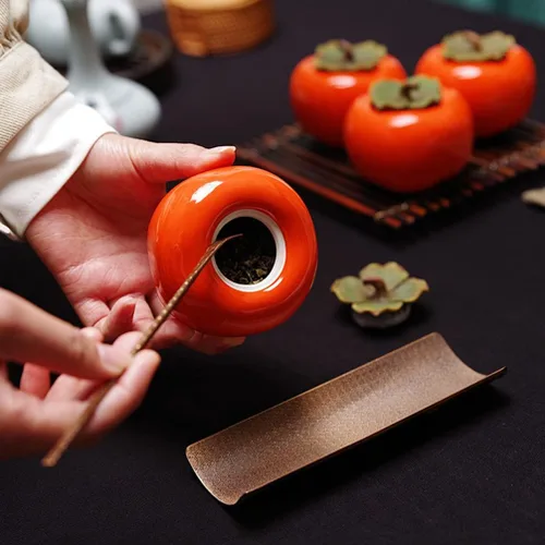 Miniatura 4 de jojofuny Juego de 2 botes de cerámica con forma de caqui, de porcelana de 6.8 onzas para cocina, almacenamiento de alimentos, aperitivos, frutos