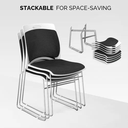 Miniatura 3 de VINGLI Juego de 4 sillas apilables de oficina con base de trineo de metal, asiento y respaldo ergonómicos acolchados de plástico, capacidad de 350