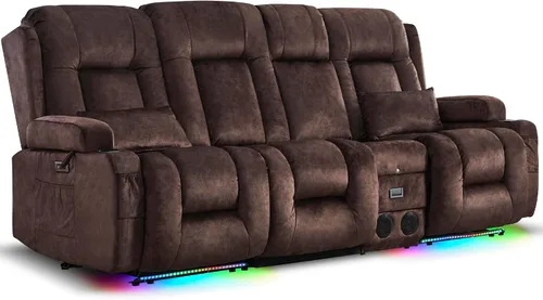 Miniatura 15 de URRED Sofá reclinable eléctrico con masaje y calor, sofá biplaza reclinable de pared con consola, sofá de casa rodante, asiento de cine en casa