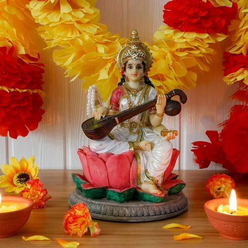 Miniatura 2 de alikiki Estatua de la diosa hindú Saraswati – Escultura de Saraswati de 8.6 pulgadas de alto, artículo de Murti para hombre indio, mujer, amigos