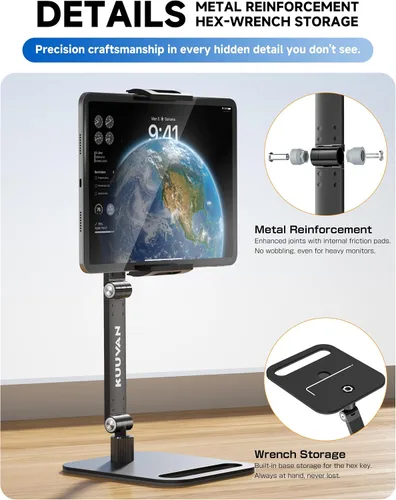 Miniatura 8 de Soporte para tableta para iPad, soporte de monitor portátil para 15.6 pulgadas, 17.3 pulgadas Aluminum Alloy Foldable Arm Mount with 360° Swivel
