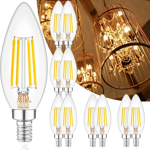 Miniatura 19 de comzler Bombilla LED E12 para candelabro regulable, bombilla de lámpara de araña 2700K blanco cálido, equivalente a 40W, bombillas tipo B
