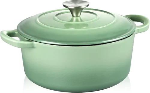 Miniatura 12 de TeamFar 6QT Horno Holandés con Tapa, Olla de Cocina de Hierro Fundido Esmaltada Antiadherente para Guisar, Hornear, Brasear, Apto para Varias Azul