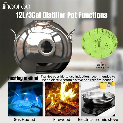 Miniatura 6 de HOOLOO Kit de destilador D15 para uso doméstico, kit de fabricación de acero inoxidable 304 con termómetro, aceite esencial de hidrosol, alcohol