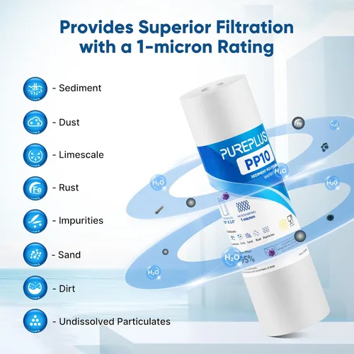 Miniatura 6 de PUREPLUS Cartucho de filtro de agua para sedimentos para toda la casa de 10 x 2.5 pulgadas, repuesto para cualquier unidad de RO de 10 pulgadas