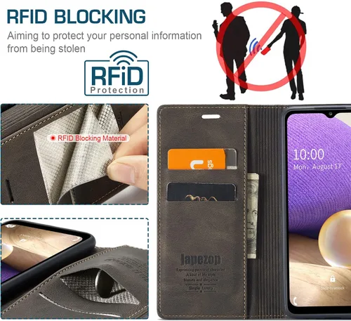 Miniatura 3 de japezop Funda tipo cartera para Samsung Galaxy A32 5G/M32 5G con bloqueo RFID, tarjetero y función atril magnético, de piel, con tapa para Samsung