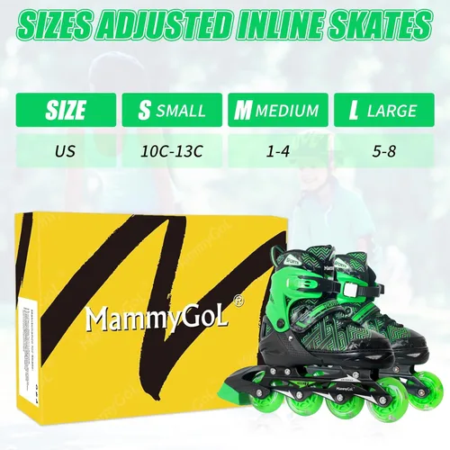 Miniatura 4 de MammyGol Patines en línea para niños y niñas Patines ajustables con ruedas iluminadoras Patines para principiantes Verde
