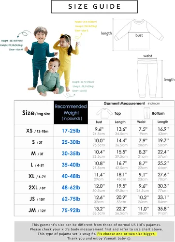 Miniatura 5 de VAENAIT BABY - Pijama de algodón básico liso para niños y niñas de 12 meses a 12 años, conjunto de ropa de dormir