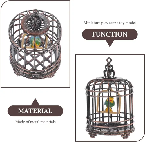 Miniatura 3 de NUOBESTY Mini adorno de jaula de pájaros pequeña casa de muñecas jaula para pájaros 1 12 escala pequeña decoración de casa pequeña jaula de metal