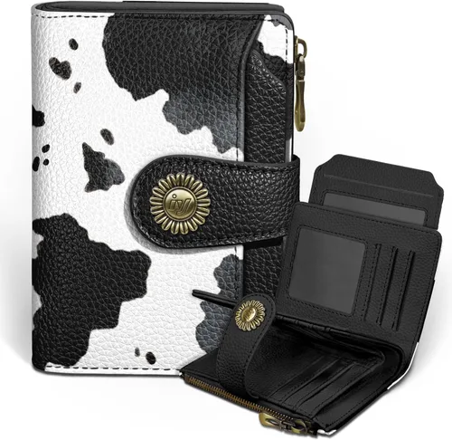 Miniatura 36 de Icycay Cartera pequeña para mujer, plegable con bloqueo RFID, soporte para tarjetas de crédito, bolsillo con cremallera para monedas, piel