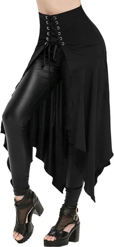YZHM Faldas góticas con cordones para mujer, faldas steampunk de cintura alta, dobladillo irregular, faldas vintage, faldas victorianas altas y bajas