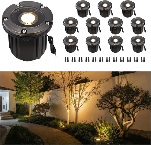 Miniatura 20 de Gardenreet Luz de pozo de latón - Iluminación de paisaje impermeable para exteriores de 12V LED enterrada, lámpara de bajo voltaje con bombilla