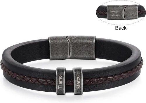 Miniatura 8 de Pulseras personalizadas con nombre para hombre, pulsera de cuero para hombre con 2-5 nombres de niños, regalos personalizados para papá, esposo, hijo