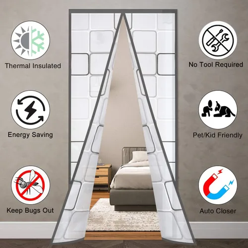 Miniatura 2 de Cortina de Puerta Aislante, Pantalla de Puerta de EVA Magnética Térmica Autosellante para Invierno, Detiene Corrientes de Aire, Mantiene el Frío