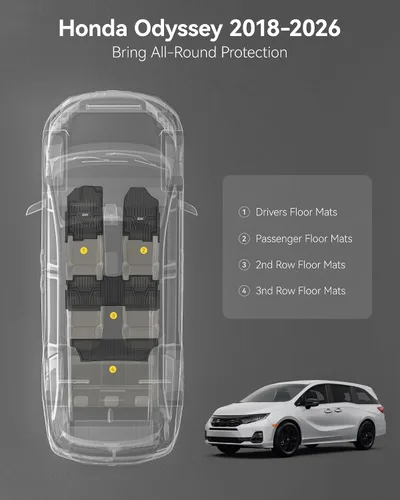 Miniatura 2 de 3W Alfombrillas de suelo aptas para Honda Odyssey 2026 2025-2018, TPE para todo tipo de clima, revestimiento de piso personalizado para 1ª, 2ª y 3ª