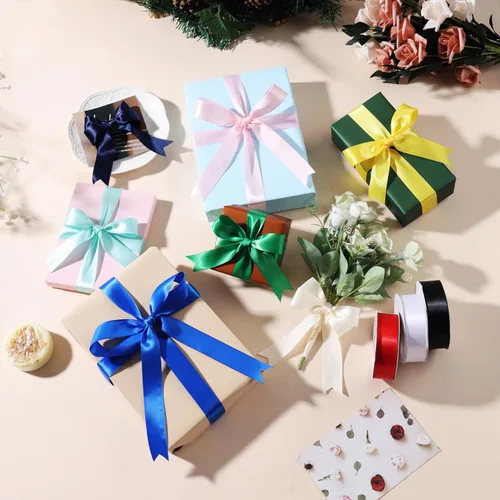 Miniatura 3 de Rollo de cinta de satén de una sola cara de 1 pulgada x 25 yardas, cintas ideales para envolver regalos, manualidades, decoración de fiestas de negro