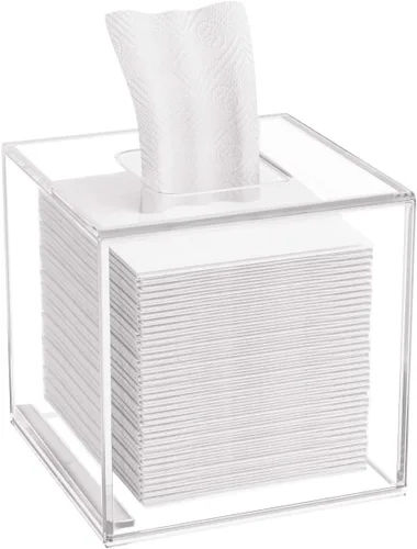 Miniatura 11 de HIIMIEI Funda para caja de pañuelos, soporte de pañuelos acrílico dispensador de servilletas para decoración de escritorio de hogar oficina Negro