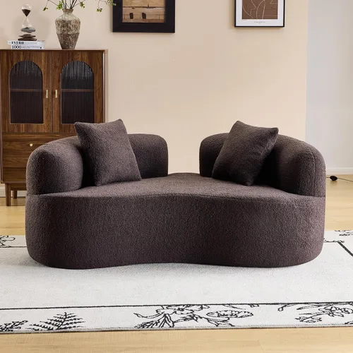 Miniatura 9 de 67'' Modern Curved Loveseat, Luxury Teddy Velvet Upholstered Couch, Comfy Cloud Compressed Sofa with 2 Pillows for Small Spaces Living Room