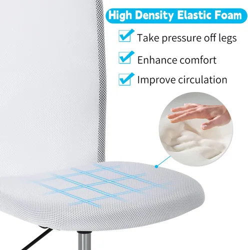 Miniatura 3 de BLKMTY Silla ergonómica blanca moderna, Silla de oficina de malla, sillas de escritorio para computadora sin brazos, altura ajustable, soporte Blanco