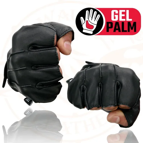 Miniatura 5 de Milwaukee Leather SH206 - Guantes de mano para motocicleta sin dedos acolchados de gel de cuero negro con diseño "Welted