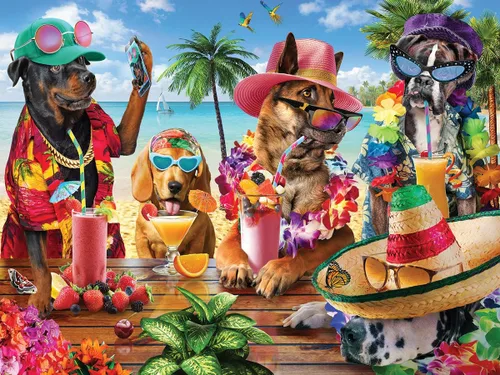White Mountain Rompecabezas de 500 piezas divertido para perros de verano con piezas grandes, regalo para adultos de 18 x 24 pulgadas, fiesta en la